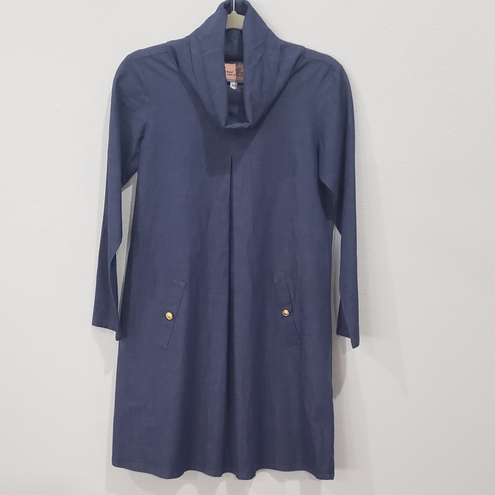 Grace Baker Made in the USA Long Sleeve Turtleneck Dress w/ Front Pleat, Size XS